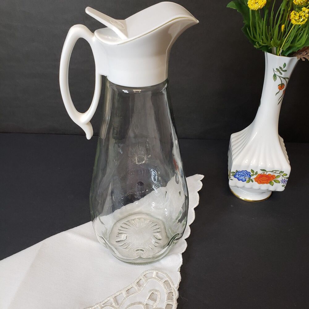 Vintage Log Cabin Syrup Glass Bottle Dispenser Restaurant Ware Advertising Jar